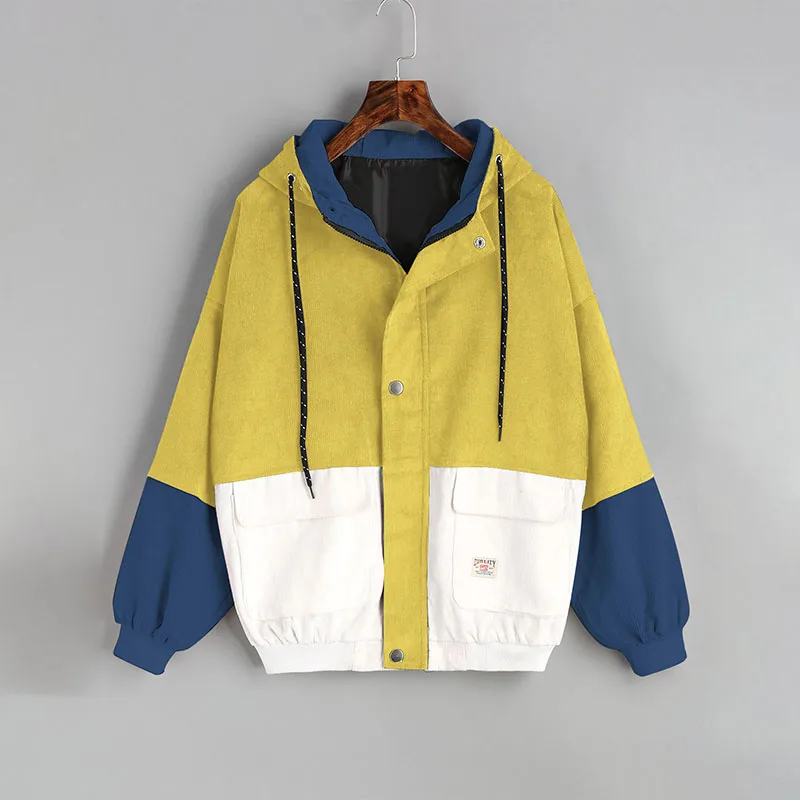 Женская теплая Вельветовая куртка с капюшоном и затягивающимся шнурком толстая