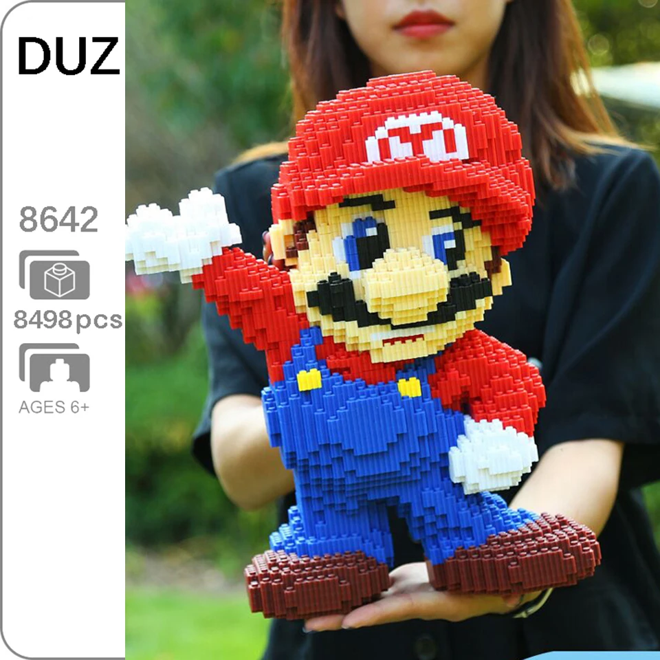 

DUZ Cartoon Super Video Game MarioING 3D Model Building Blocks Kits DIY Mini Diamond Bricks Big Size 35CM Tall Toys for Boy Gift