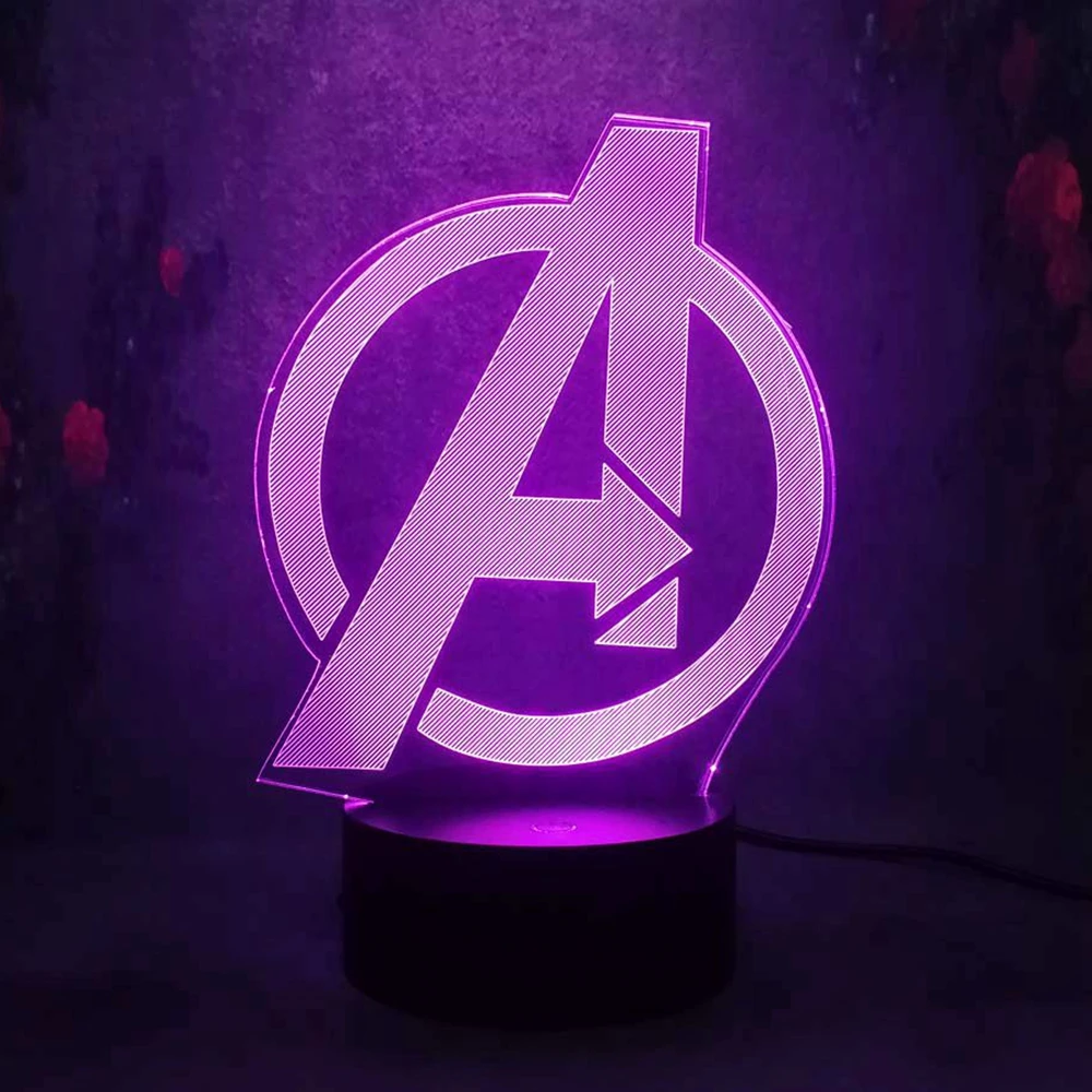 3D стерео ночник Marvel The Avenger Логотип Знак Декор для спальни ремесло многоцветный