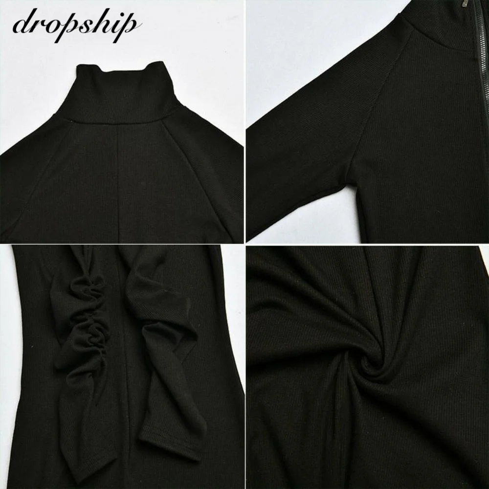 

Dropship Autumn Turtleneck Skinny Casual Jumpsuit Women Long Sleeve Front Zipper Sport Wear Women Romper Black Overall For Women