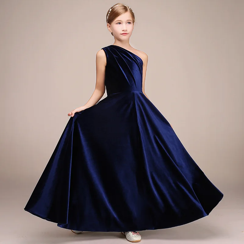 Dideyttawl длинное официальное платье на одно плечо для дня рождения для девочек 2022 бархатные платья принцессы для концерта платья для девочек с цветами