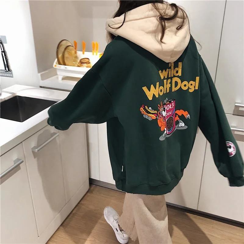 

Hoodie and fleece women's loose Korean new cartoon printed sweatshirt casual coat 2021 new cartoon casual top ins