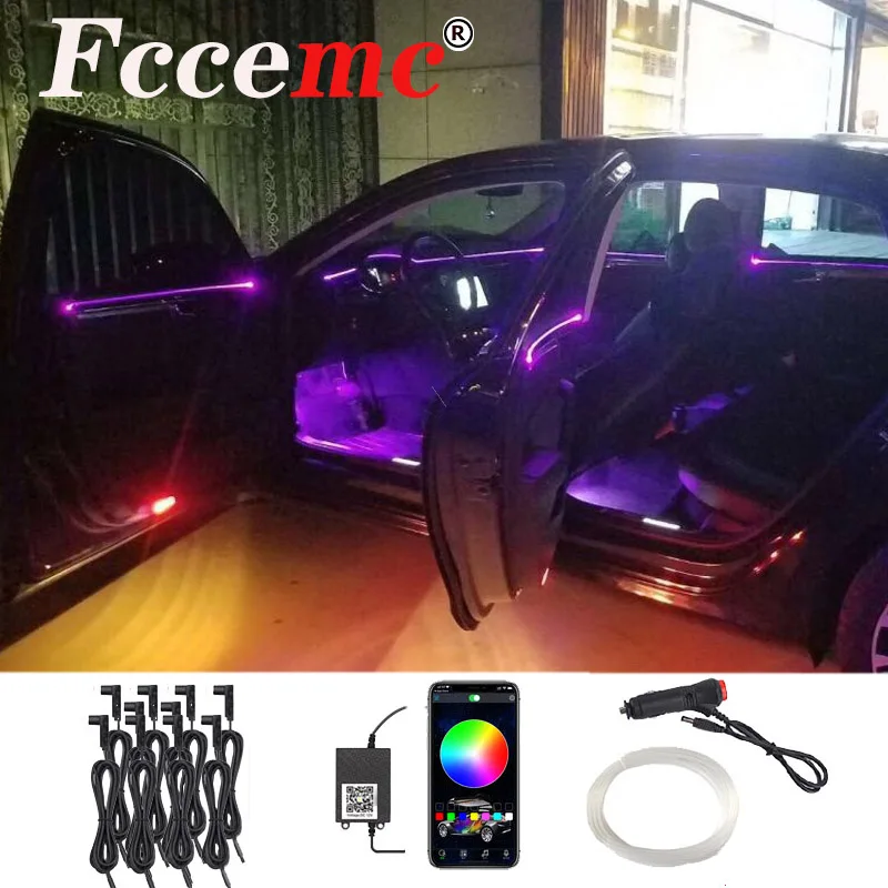 

LED RGB Interior Ambient Atmosphere DIY Decorative Car Interior Accessories Decorative Lighting EL Cold Light Line By APP Contro