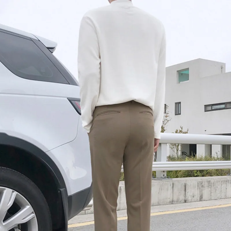 

IEFB half high collar long sleeve basic kintted sweater for men loose Spring Autumn white black bottomed trend tops male 9Y4541