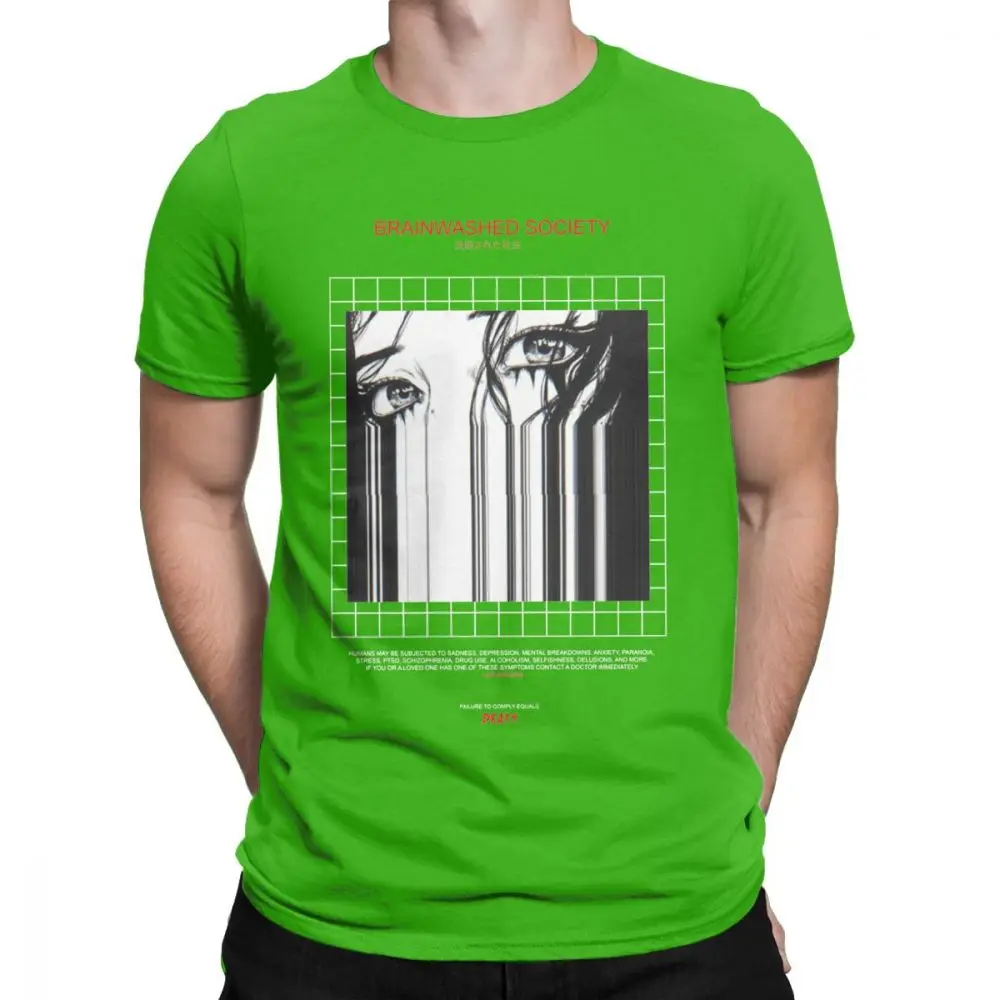 Brainwash society Harajuku футболка Мужская Аниме Vaporwave Япония гранж Sad хлопковая футболка футболки с коротким рукавом размера плюс Топы - Цвет: Зеленый