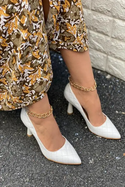 

TUGBA Women Lady Pointed toe Ankle Chain Detailed Heels Shoes