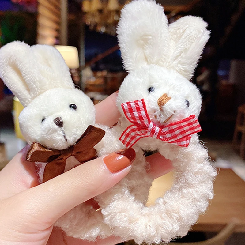 

Cartoon Bear Rabbit Hair Ring For Girls Soft Warm Hair Rope Simple All-match Lamb Hair Rope Ponytail Holder Hair Accessories