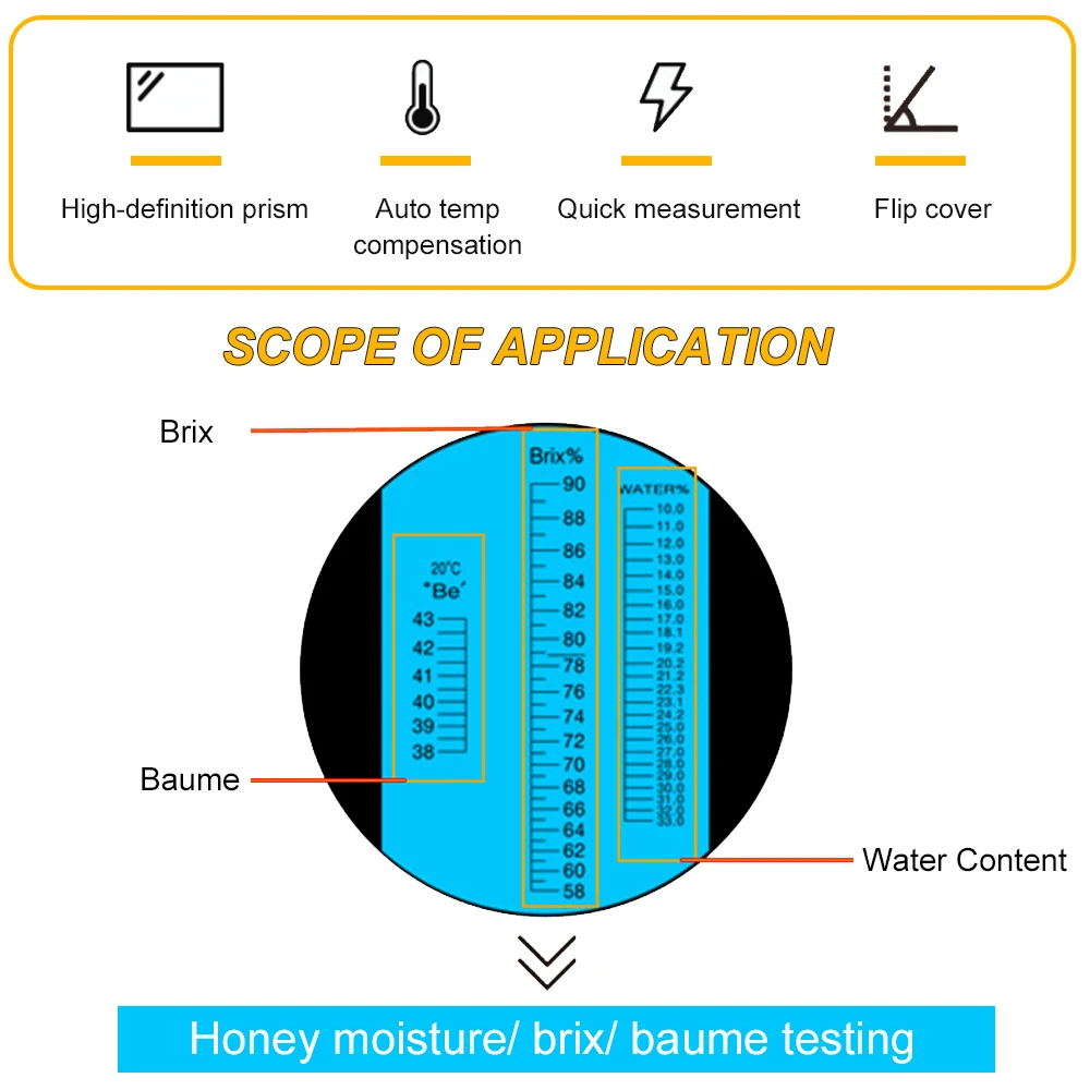 

3-in-1 Honey Refractometers for Beekeeper bee Honey Moisture & Brix & Baumes Beekeeping Honey Refractometer Water Content Meter