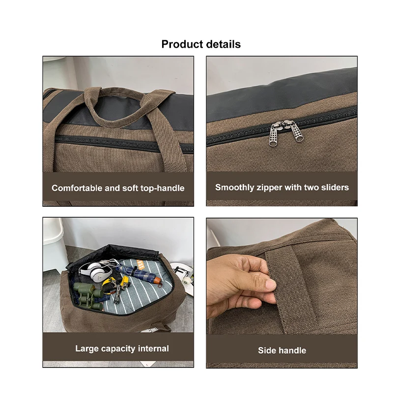 60L Outdoor Travel Camping Bag Canvas Portable Messenger Men's Bag Shoulder Bag Duffel Bag Thickened Luggage Storage Bag X720D