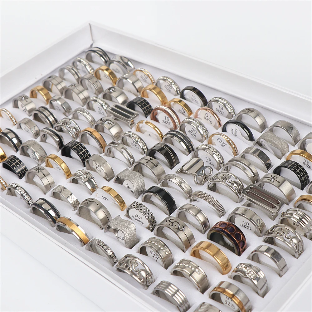 

Newest 50pcs/lot Mens Womens Fashion Stainless Steel Mix Style Jewelry Good Rings For Party Gift Wholesale Bulk