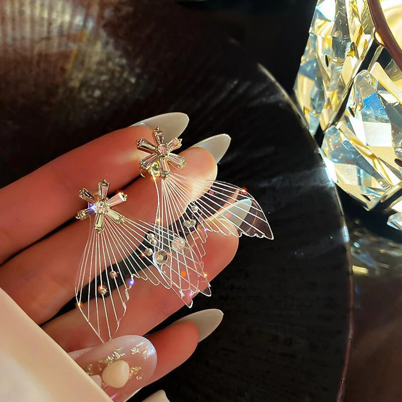 

Transparent Fishtail Inlaid Rhinestones Earrings 2021 New Trendy Temperament Luxury Woman Earrings Party Aesthetic Jewelry Gift