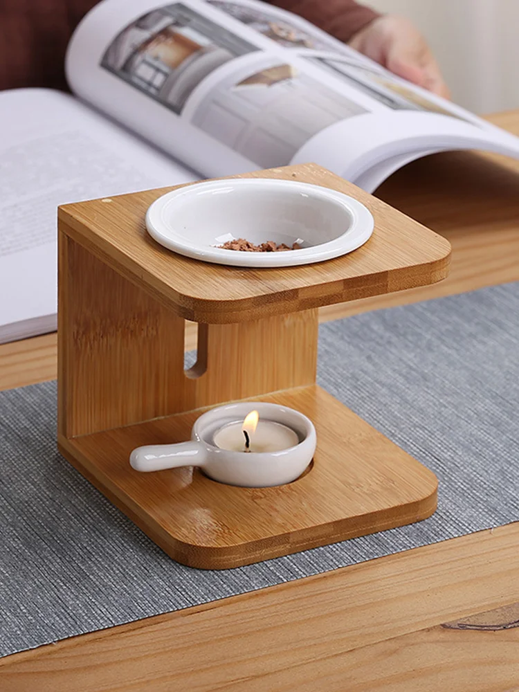 

Natural Bamboo Art Aroma Lamps Incense Burner Candle Essential Oil Heater Incense Holder Censer Candlestick Night Light Decor