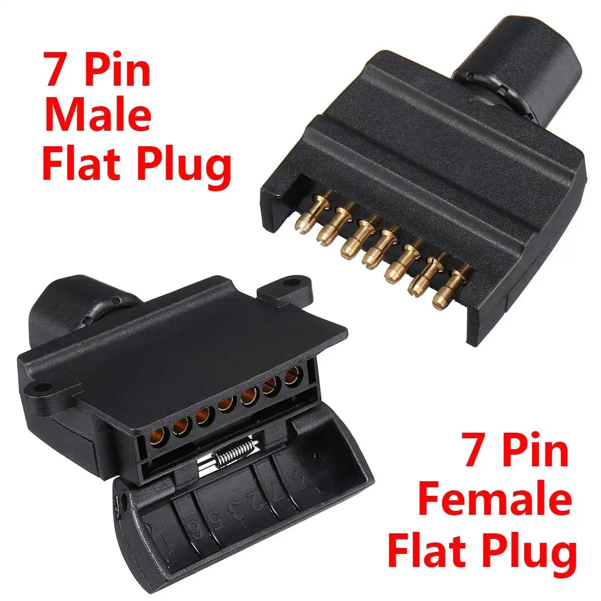 7 Pin Flat Male+7 Plug Female Trailer Connector Adapter Boat Car Socket | Cables Adapters &amp Sockets