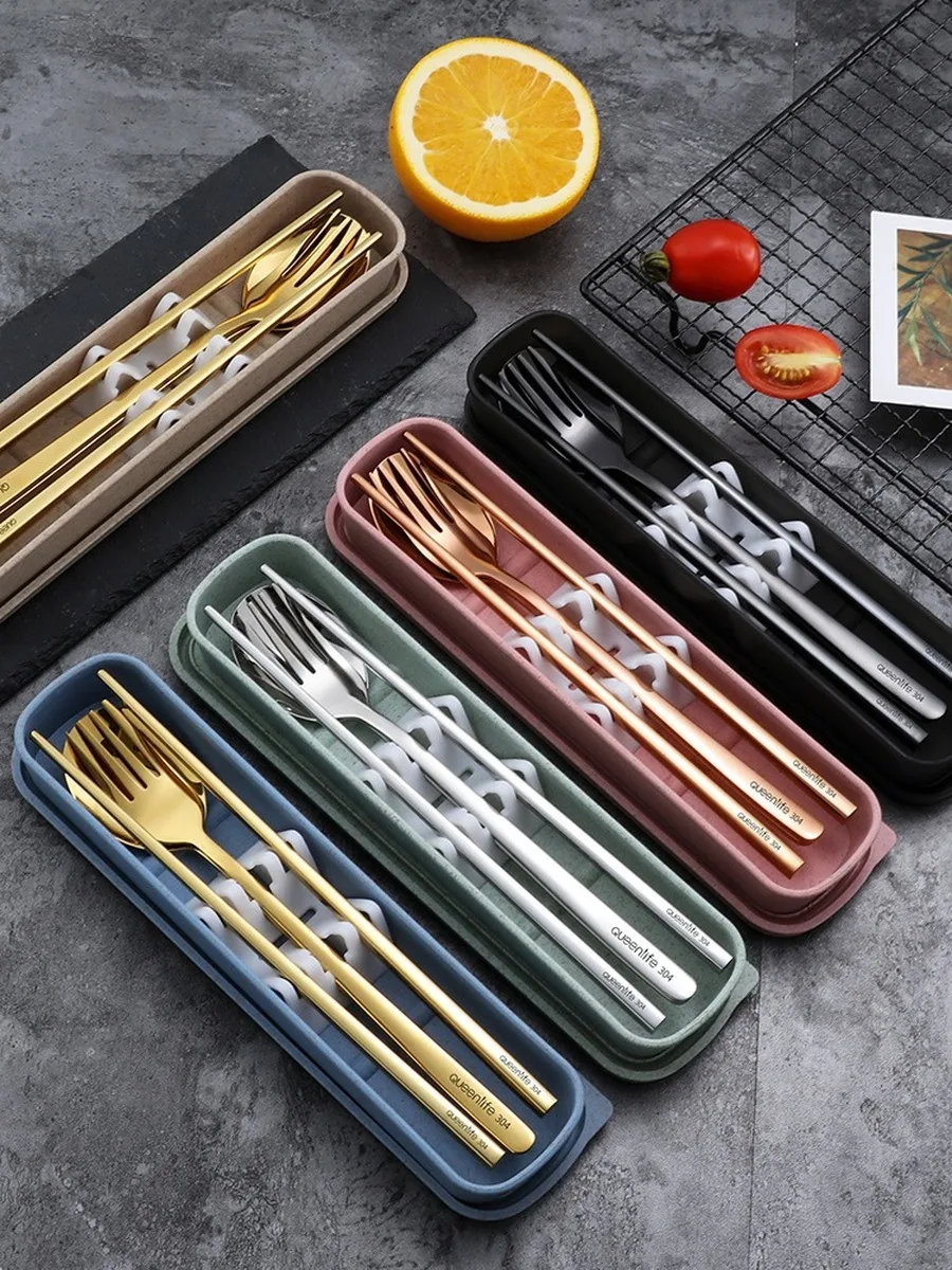 Портативный набор столовых приборов из нержавеющей стали 304 посуды для пикника