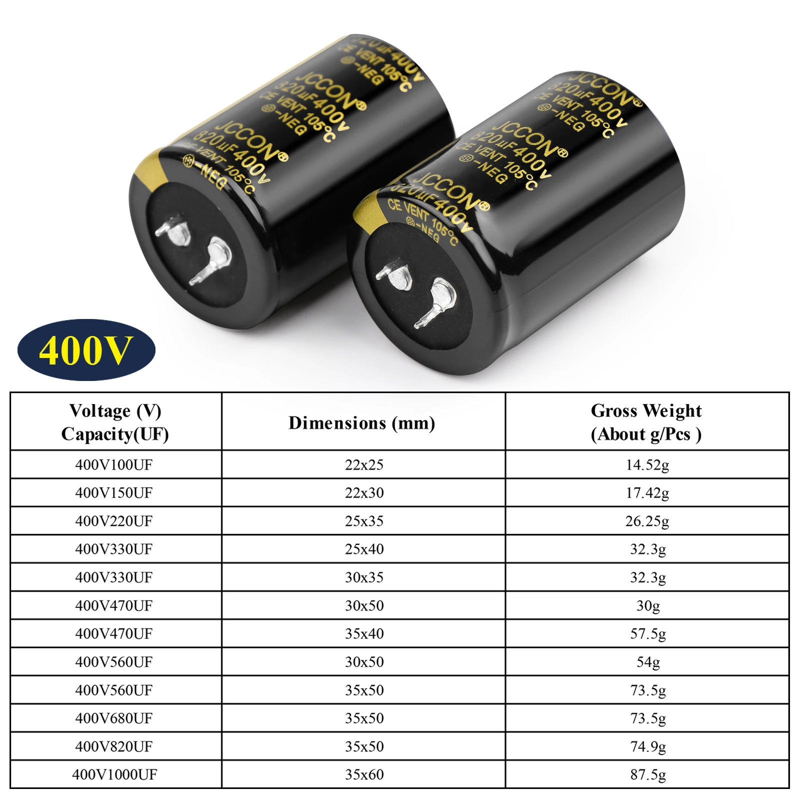 2Pcs JCCON Audio Electrolytic Capacitor 400V 100UF 150UF 220UF 330UF 470UF 560UF 680UF 820UF 1000UF For Hifi Amplifier Low ESR