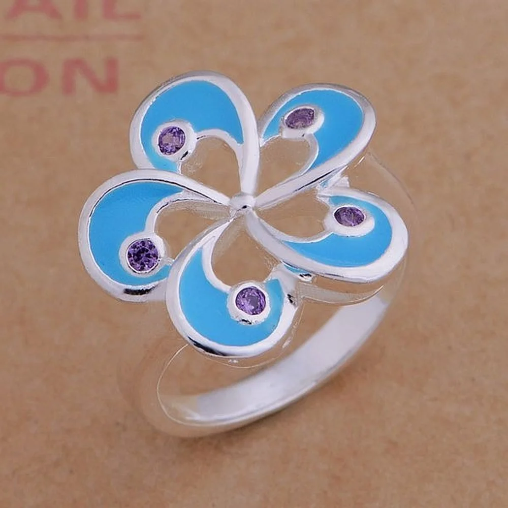 

New Fashion 925 Silver Women's Jewelry Set Silver Plated European and American Flower Ring Necklace Set Jewelry Accessories