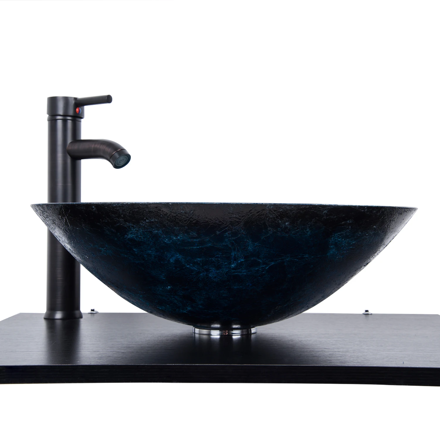 

Bathroom Blue Cabinet Glass Vessel Sink Countertop Square Bowl Oil Rubbed Bronze Faucet Drain Combo