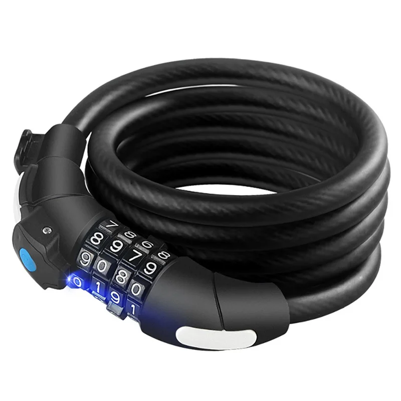 Bike Lock 4 Digit Code Combination Bicycle Security Steel Cable Spiral Cycling with Holder &amp LED Ligh | Спорт и развлечения