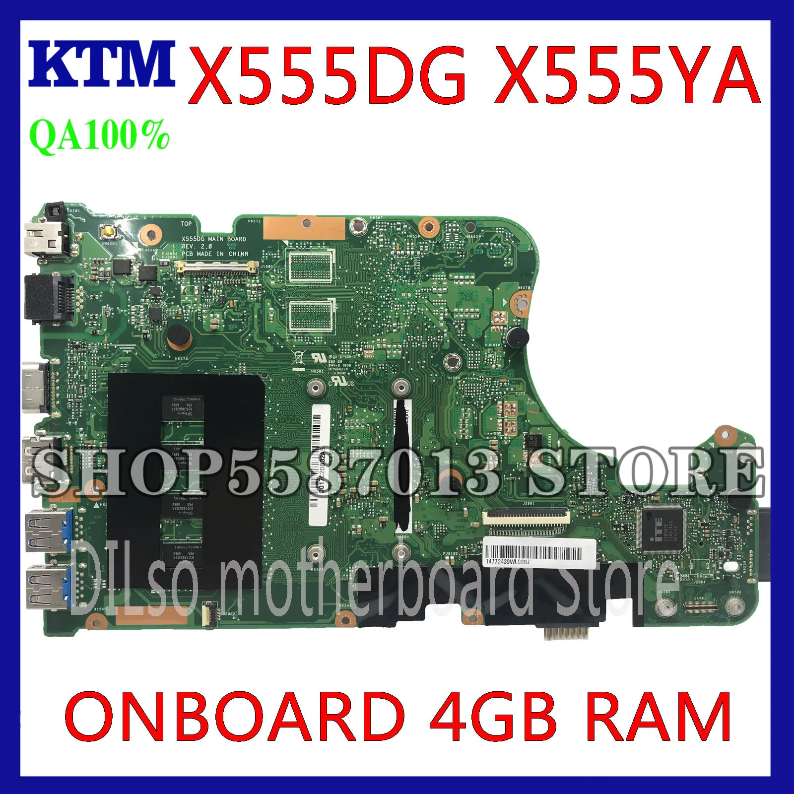 

KEFU X555DG Motherboard For ASUS X555YI X555YA X555D A555DG X555QG X555Y Laptop Motherboard A6-7310 4GB REV2.0 Test work 100%
