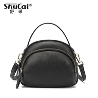 shucai 3 layer women fashion solid small bag ladies shoulder crossbody bags soft genuine leather female big capacity circular b