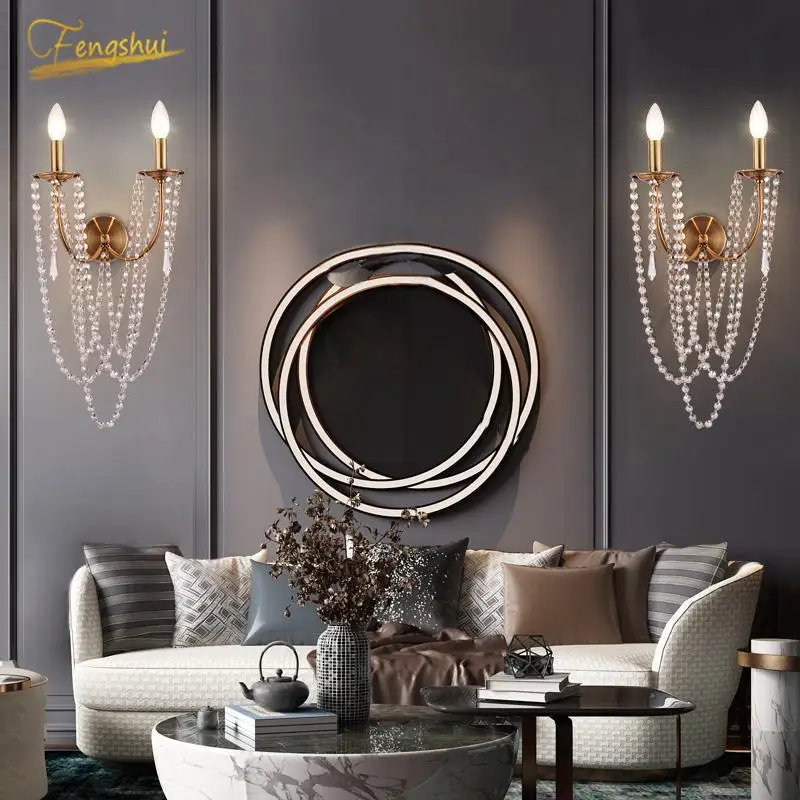 American LED Wall Lamp Lighting Nordic Luxury Crystal Decor Lights Aisle Background Loft Living Room Fixtures | Лампы и освещение