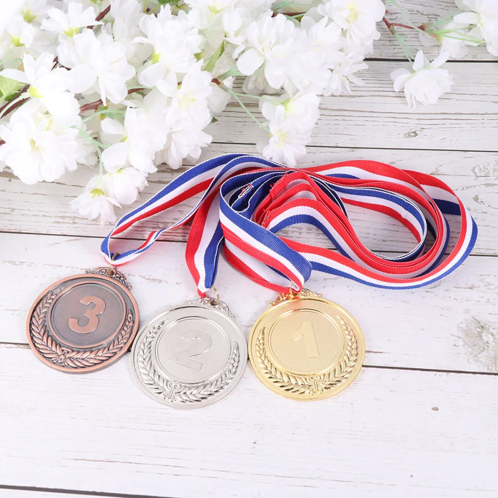 

4 Pcs Creative Award Medals Wheat Ears Number Pattern Universal Metal Medals with Lanyard for Sports Worker Competition (Gold)