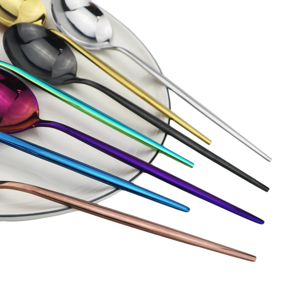 8pcs Rainbow Dinner Spoon Set Black Flatware 304 Stainless Steel Cutlery Home Party Kitchen Tableware Accessories | Дом и сад