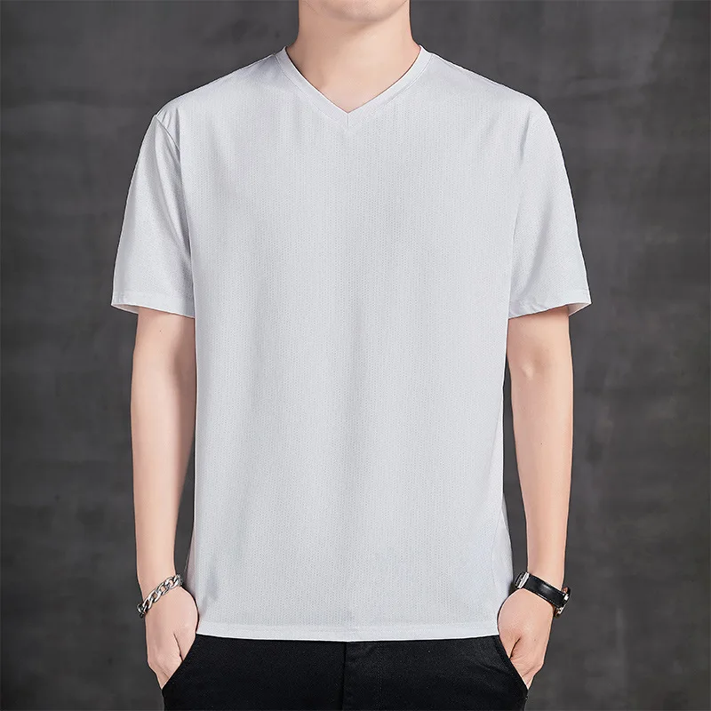 

2021 summer ice silk men's V-neck fashion short-sleeved T-shirt