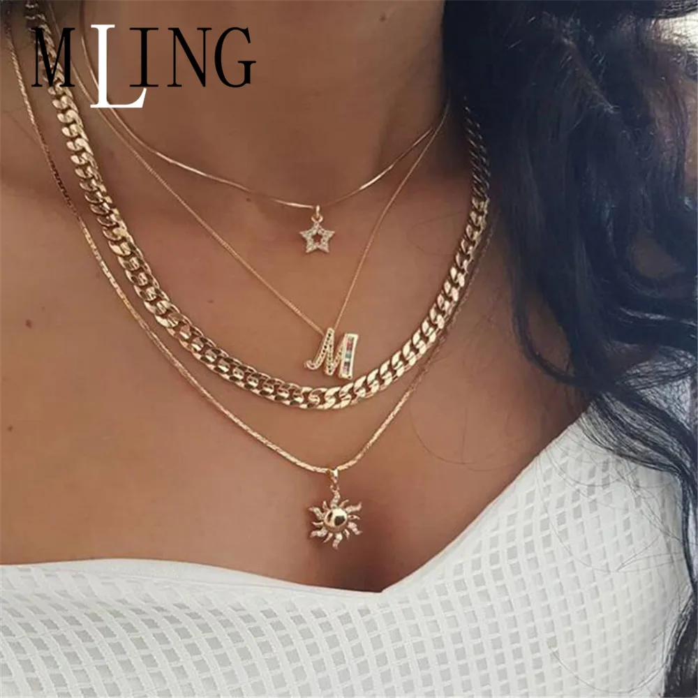 Винтажное многослойное ожерелье MLING из золотистого сплава модное с подвеской в