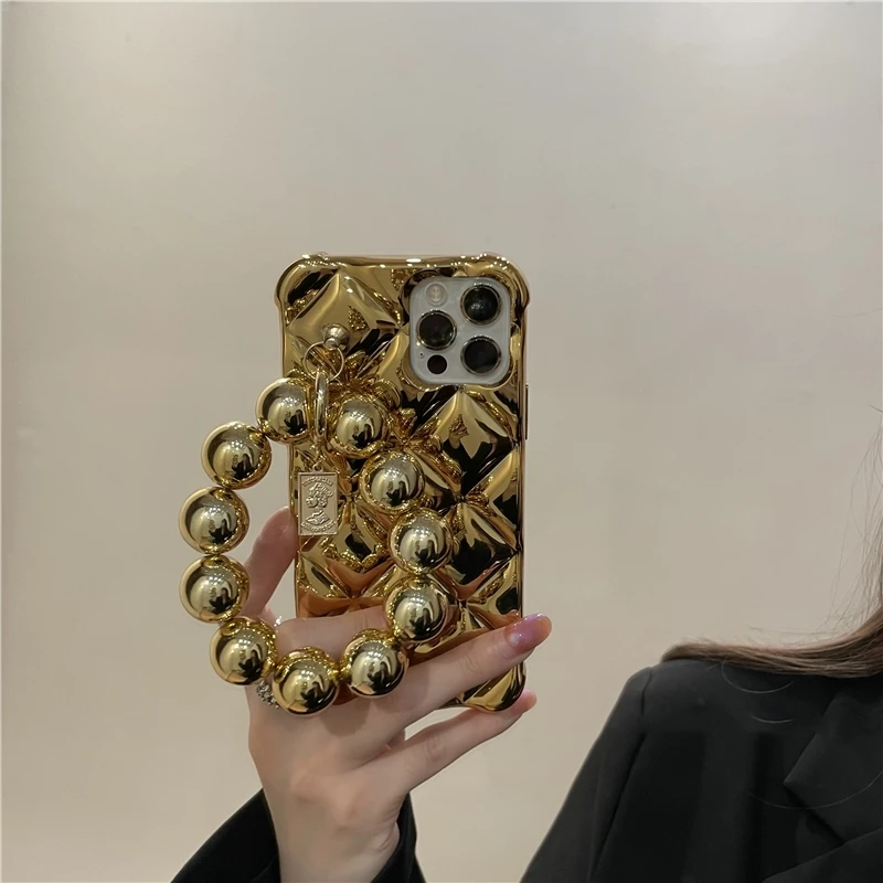 Роскошный Бриллиантовый чехол с круглыми бусинами подвесная цепочка мягкий для