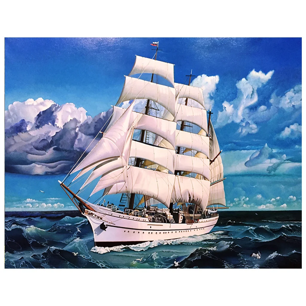 

5D sea view square drill full drill sailboat DIY cross stitch decorative painting 40 * 50cm for sale
