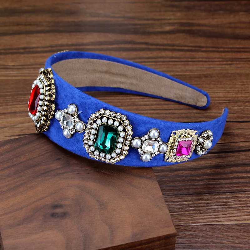 Винтажная блестящая повязка на голову с кристаллами и жемчугом широкая в стиле