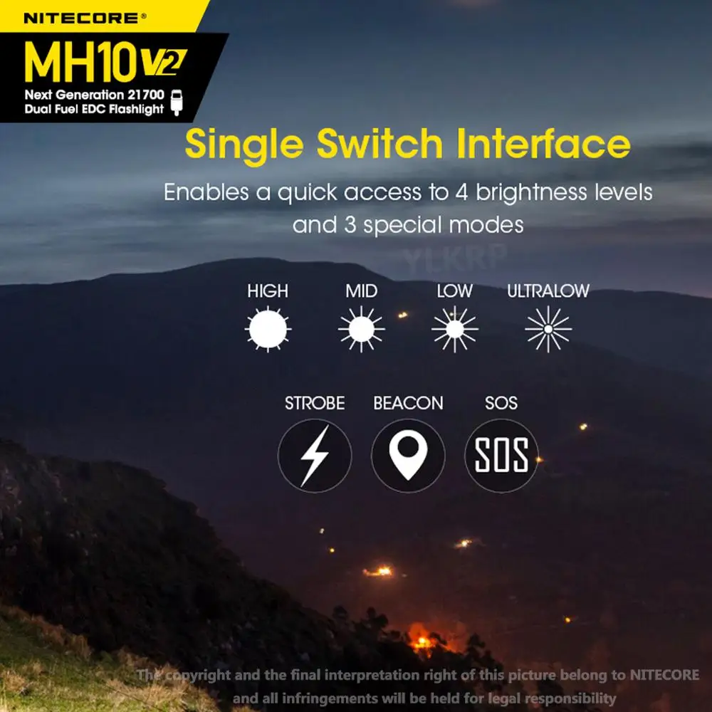 Светодиодный фонарик NITECORE MH10 V2 1200 люмен CREE XP-L2 V6 тактический 4000 мА · ч аккумулятор