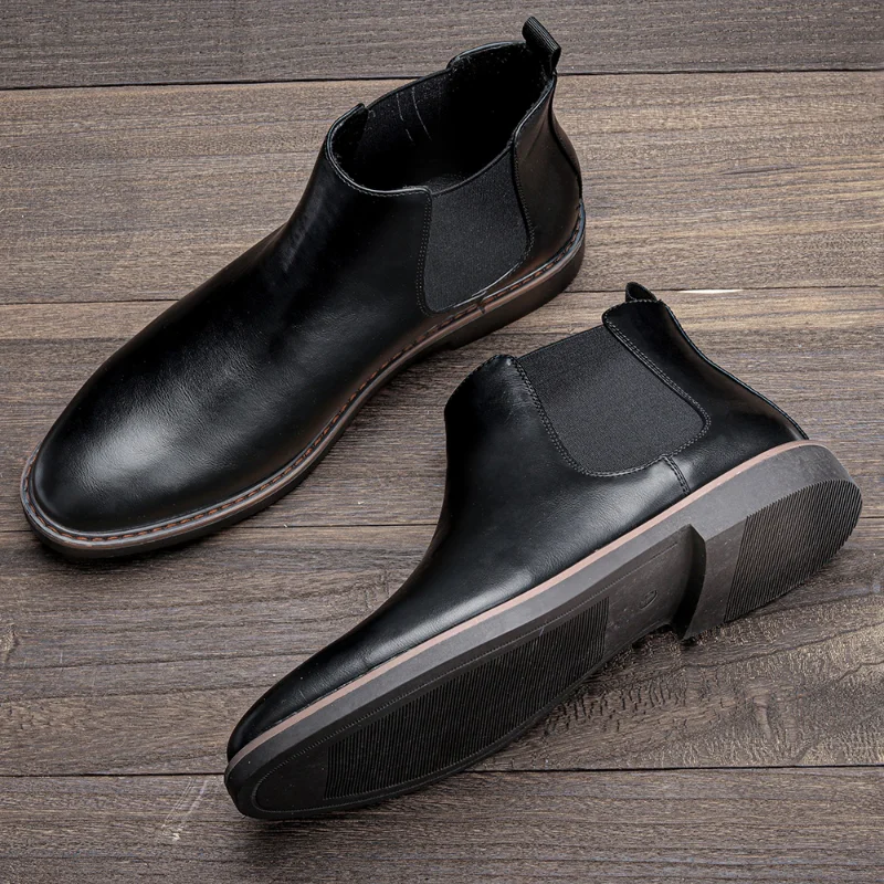 

Men's Chelsea Style Leather Boots Fashion Brand Comfortable Walking Shoes High Top Casual Retro Business Short Boots 2021