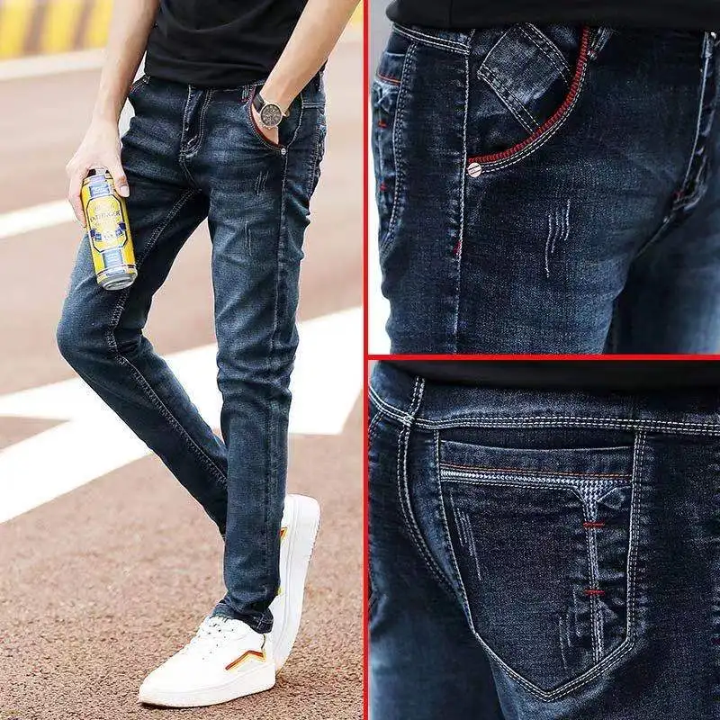 

2021 Men's Stretch Fit Jeans Spring Summer Business Casual Fashion Skinny Jeans 10 Styles Black Blue Grey Classic Pants