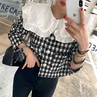 alien kitty houndstooth fake two piece coat gentle peter pan collar fashion women tops 2021 slim casual all match autumn jackets