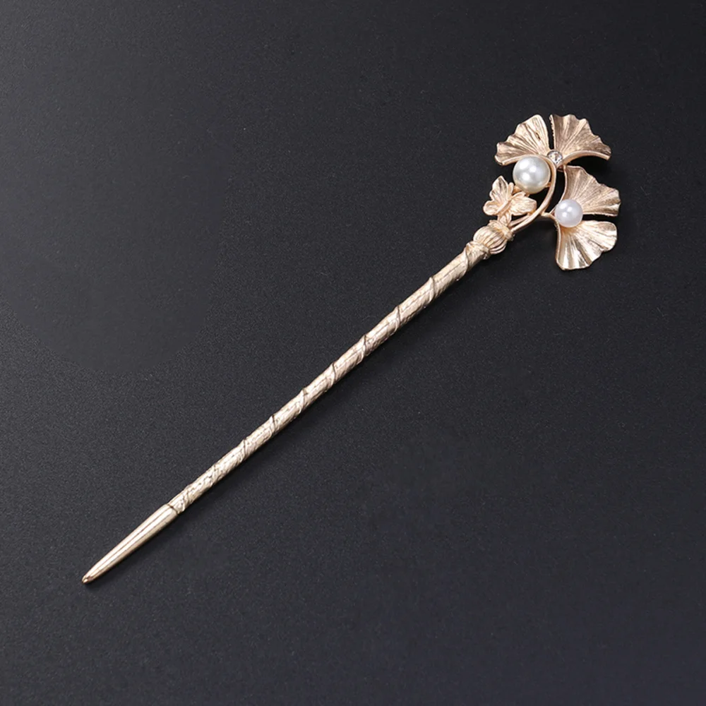 

Vintage Hair Chopsticks Hair Decor Ginkgo Leaf Retro Hairpin Hair Clip Hair Stick (White)