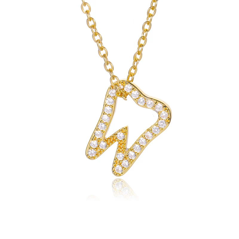 

Creative Shiny Crystal Tooth Necklaces For Women Interesting Hollow Pendant Stainless Steel Chain Choker Party Jewelry Kids Gift