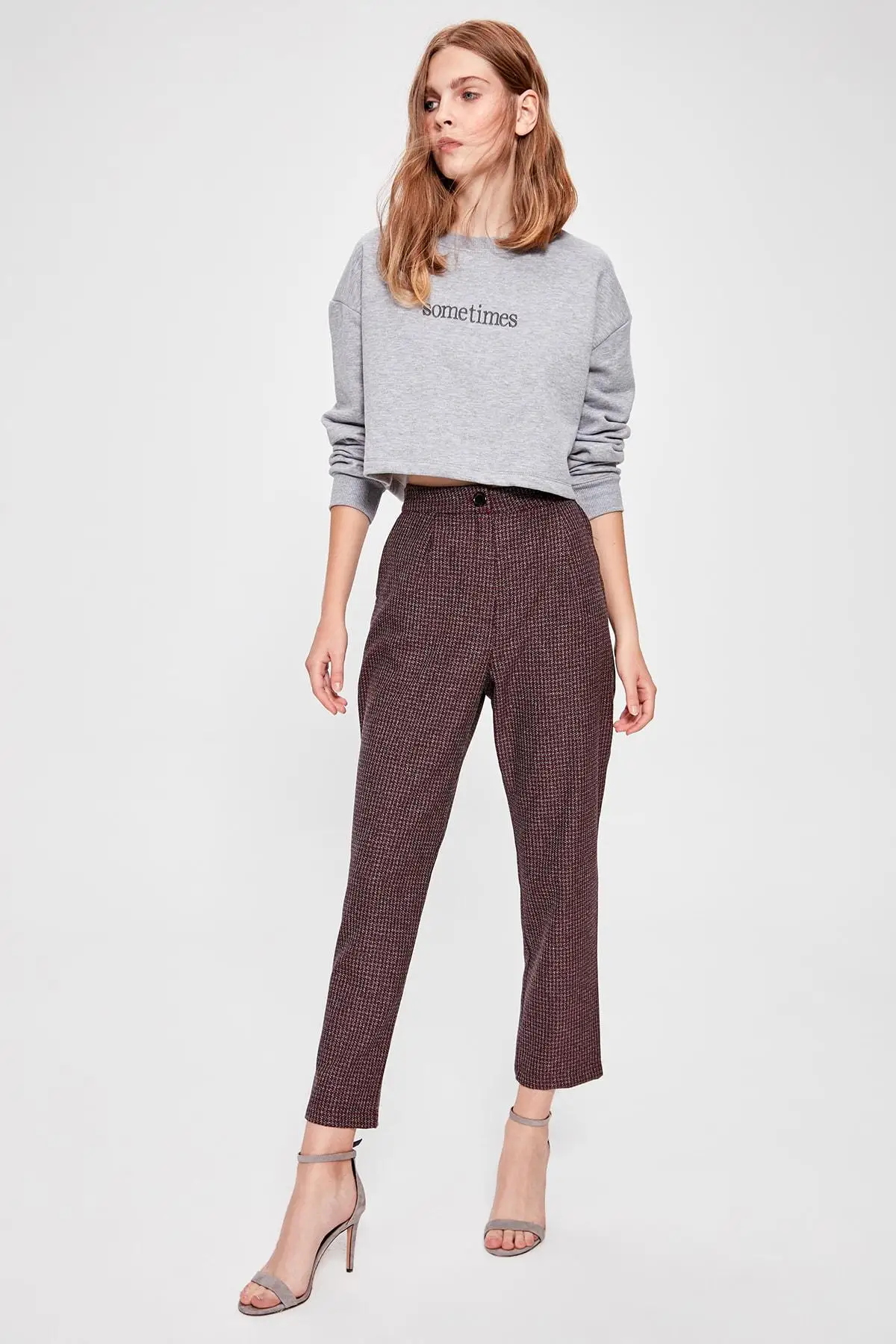 Trendyol бордовые клетчатые брюки TWOAW20PL0126|Брюки| |
