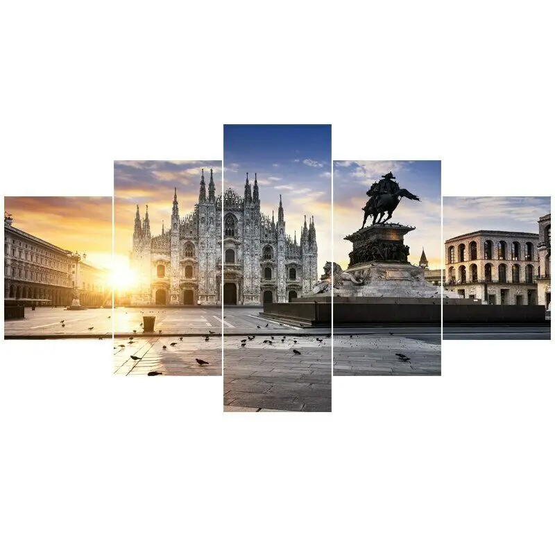 

Italy Milan Cathedral 5 Panel Canvas Picture Print Wall Art Canvas Painting Wall Decor for Living Room Poster No Framed