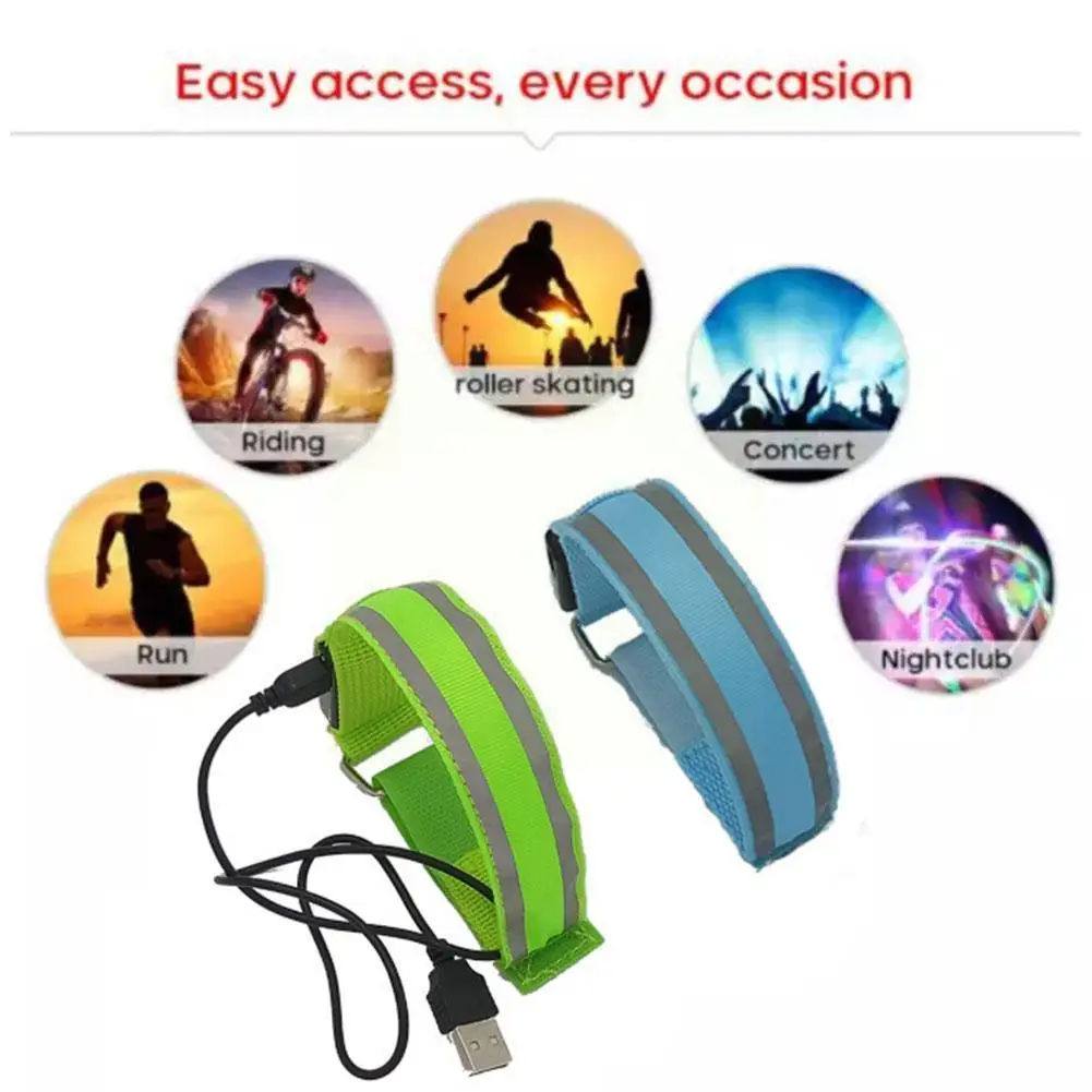

Fluorescent Bracelet Reflective Armband Outdoor Sport Rechargeable Running Led Night Safety Belt Cycling Usb Wristband Warn C9g2