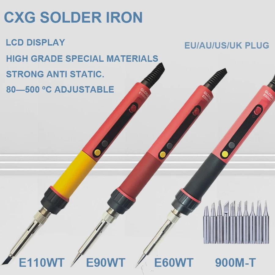 CXG E60w/90 Вт/110 Вт ЖК-цифровой СВЕТОДИОДНЫЙ Электрический паяльник с регулируемой температурой+ 10 шт. паяльных наконечников+ держатель