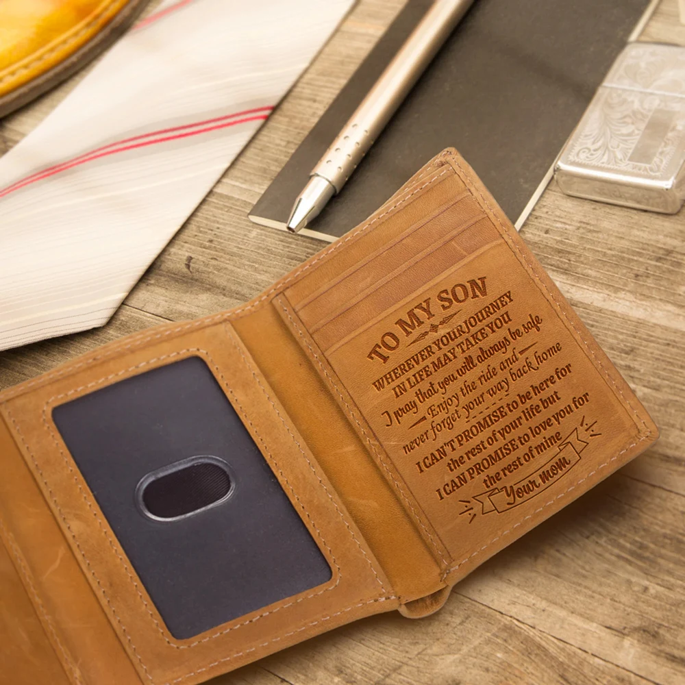 Engraved Trifold Wallet Gift To My Son/Man/Husband First Grain Cowhide Leather Wallet Durable for Men DSA1