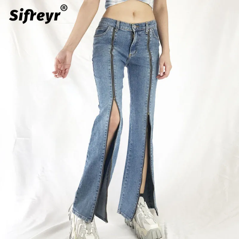 

Sifreyr Fashion Y2k Jeans Women Low Waist Zipper Split 90s Grunge Pants Harajuku Streetwear Vintage Aesthetic Straight Trousers