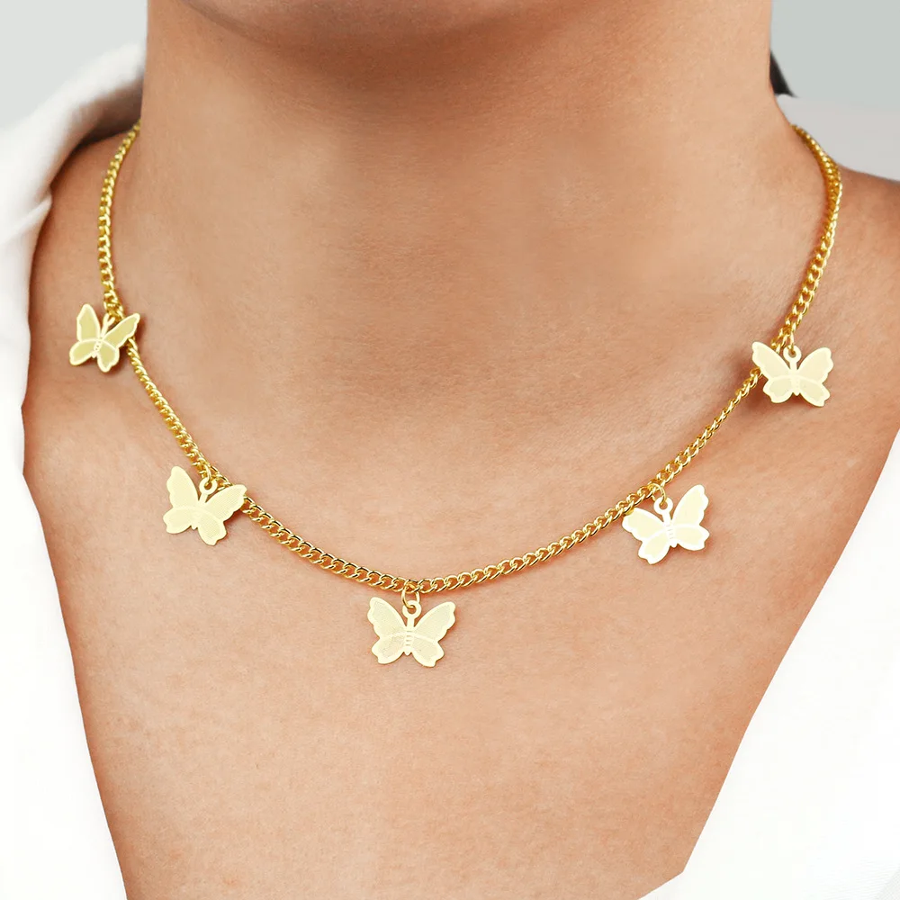 

Stainless Steel Butterfly Necklace For Women Gold Color Long Chain Butterflies Necklace Female Choker Statement Jewelry collares