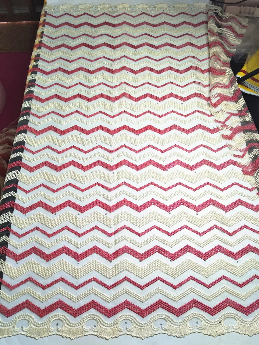 Высокое качество бежевый и красный органза кружева африканская ткань