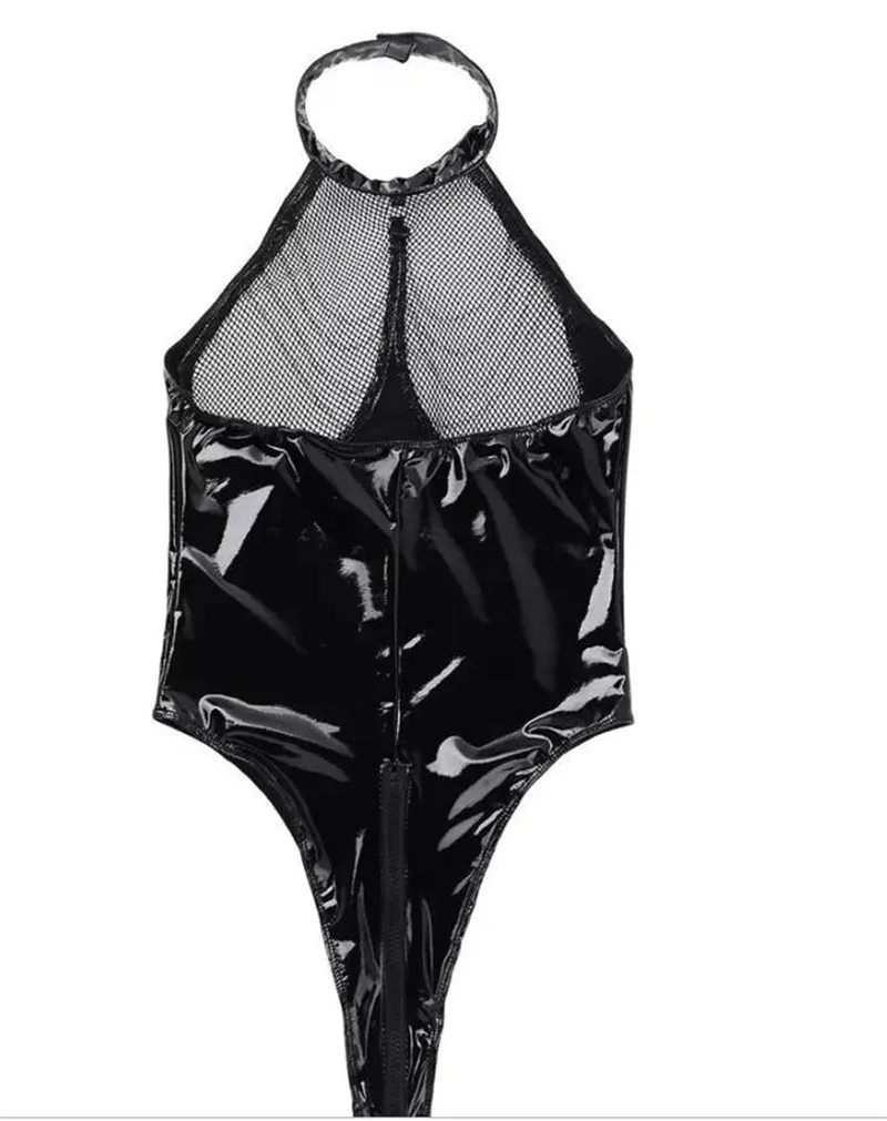 Женское нижнее белье-комбинезон боди ПУ ПВХ влажный вид белье Одежда сексуальное