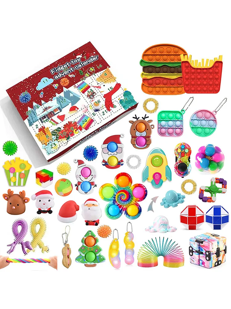 

2021 Рождественская коробка с календарем и календарём, набор игрушек с пузырьками на Рождество, календарь с обратным отсчётом, 24 дня, игрушка ...