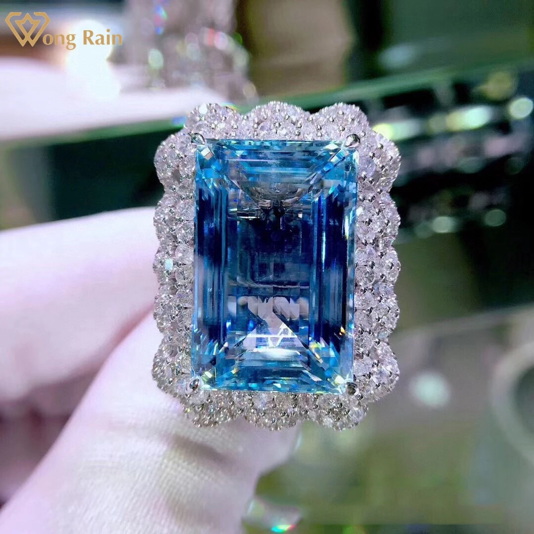 

Wong Rain Luxury 100% Стерлинговое Серебро 925 пробы изумруд 10*14 мм натуральный голубой топаз драгоценный камень кольцо/Подвеска/ожерелье ювелирный н...