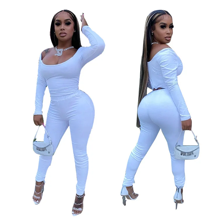 

2020 Ladies Pullover Bodycon Sweatsuits Outfits Women Autumn Casual Tracksuits Solid Color Long Sleeve Tops High Waist Pants